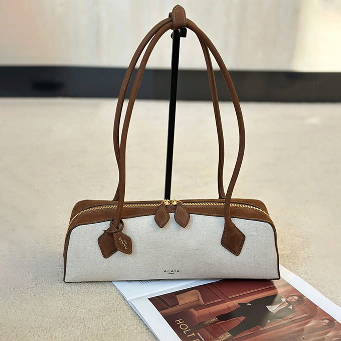 alaïa le teckel fabric long barrel shoulder handbag